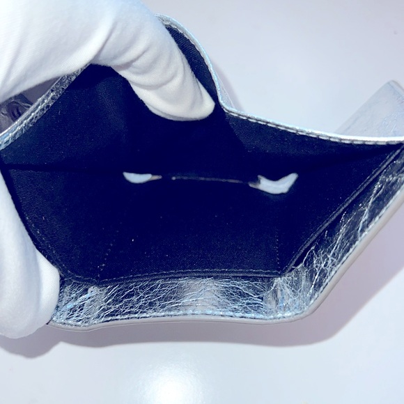 RARE BALENCIAGA METALLIC PAPIER ARENA LAMBSKIN MINI TRIFOLD WALLET - Picture 8 of 10